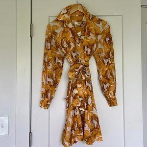 Anthropologie Maeve Animal Print wrap button down dress. XXS